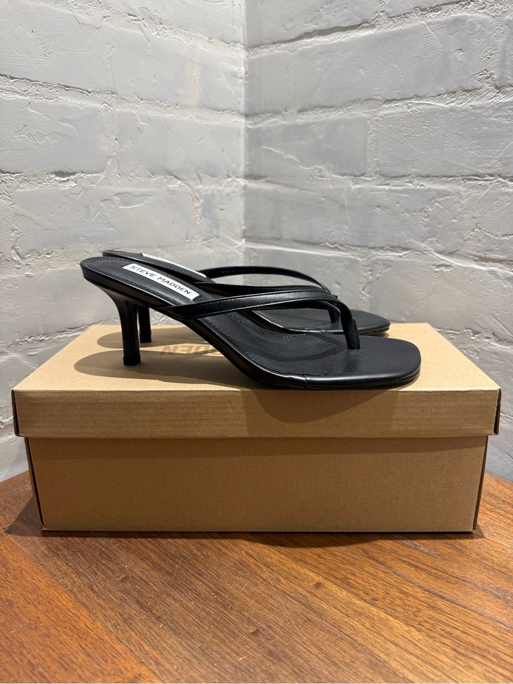 Steve Madden Black Minimalist Thong Kitten Heels